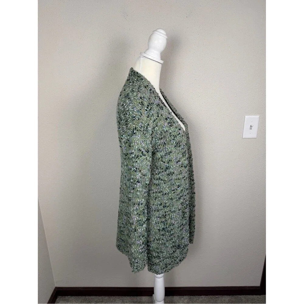 J. Jill Open Front Cardigan Sweater Green Speckled Knit Cozy Layer Women XS
